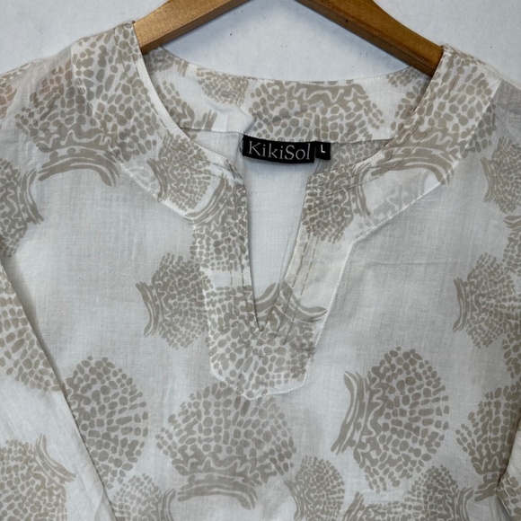 KikiSol 100% Cotton Tan Shell Tunic with Tan Trim size large - Picture 3 of 10